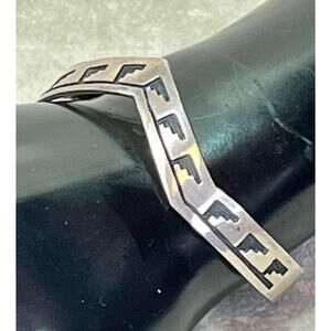 Vintage Solid Sterling Silver Southwestern Inlay Cuff Bracelet Geometric Design